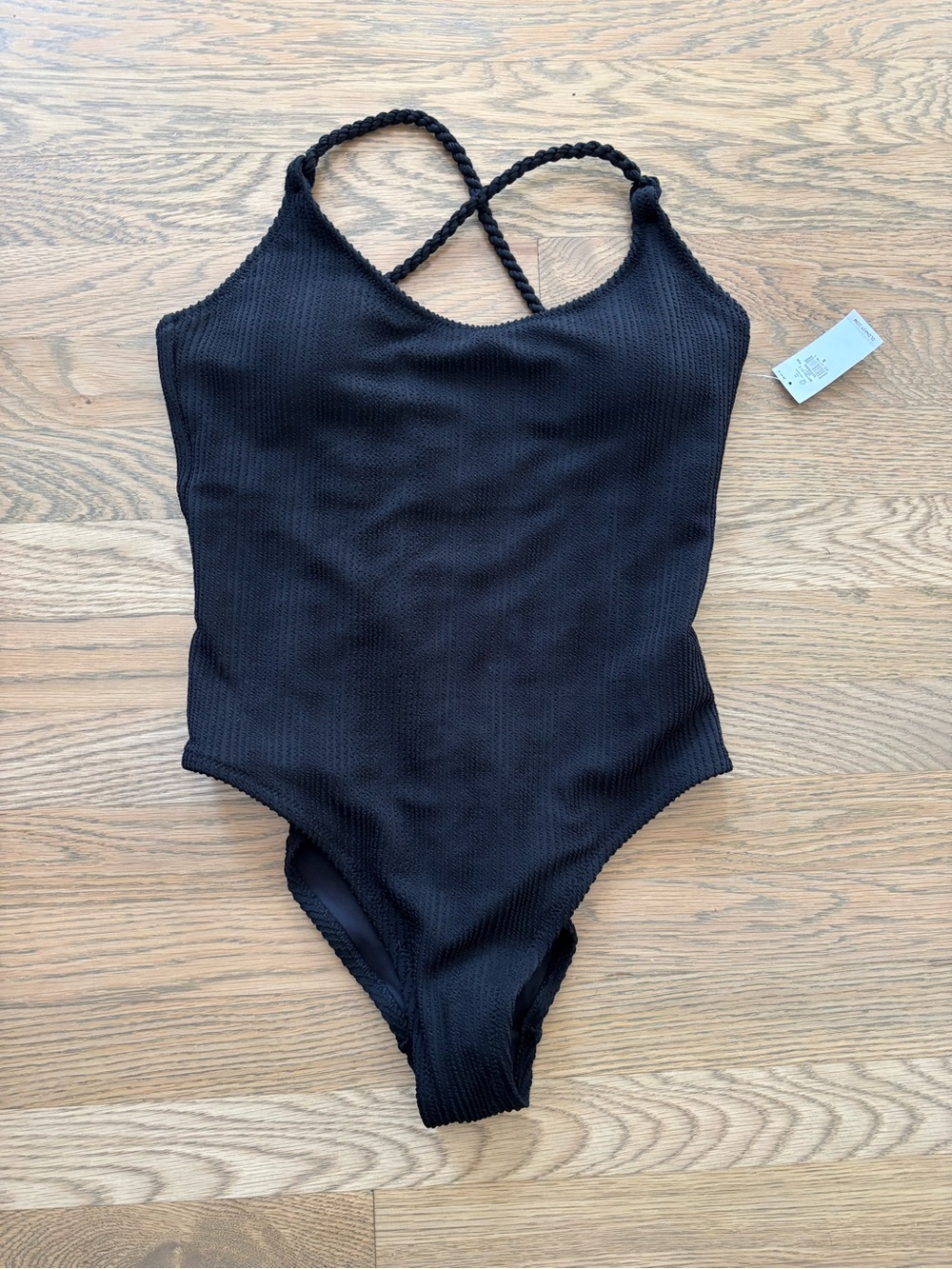 Old Navy Black Textured One-Piece Swimsuit with Braided Crossback Straps